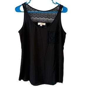 LOFT Small Black Lace Trim Tank Top Semi Sheer Sleeveless Blouse